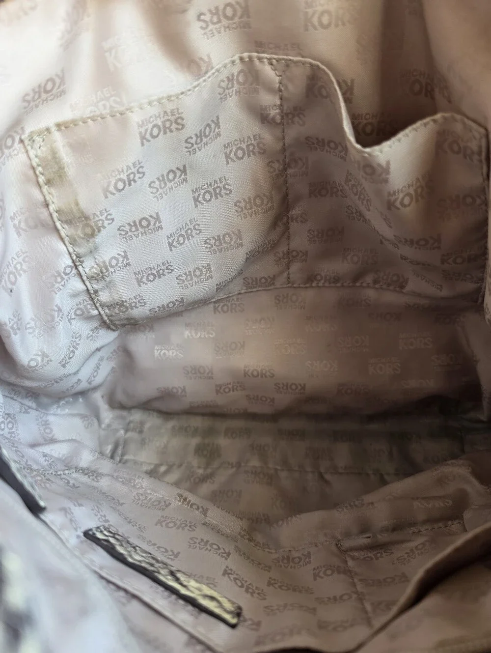 Michael Kors Cream Phython Snake Skin Gold Chain Tote Handbag Purse